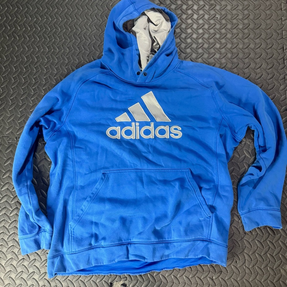 Adidas men’s blue XL hoodie with mesh lined hood